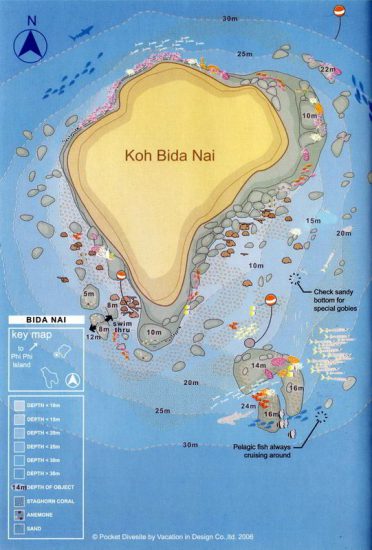 Plan du site de plongée Ko Bida Nai - Ko Phi Phi
