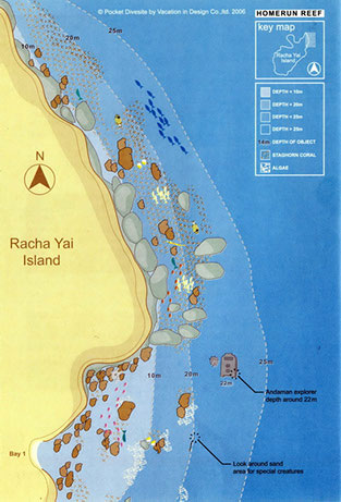 Plan du site de plongée Racha Yai - Home Run Reef