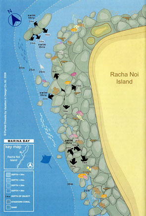 Plan du site de plongée Racha Noi - Marina rock