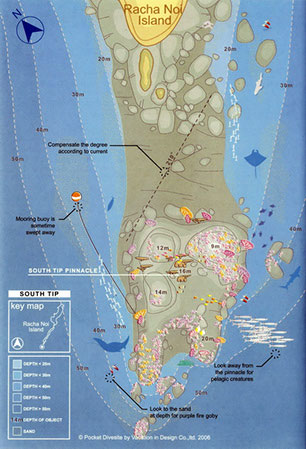 Plan du site de plongée Racha Noi - South tip