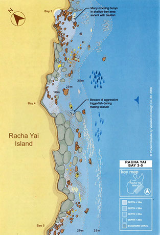 Plan du site de plongée Racha Yai - Baies 3-5