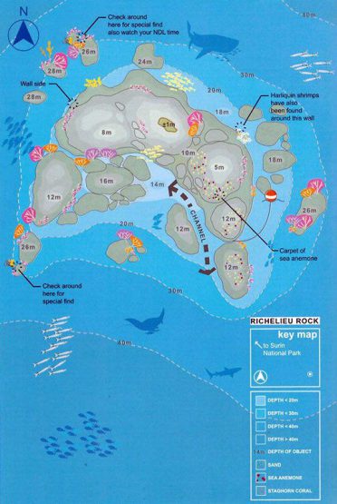 Croisière Plongée îles Similan - Plan du site de plongée Richelieu Rock